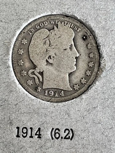 1914 Barber Liberty Head Quarter 90% Silver Philadelphia Mint US Coin Auction NR