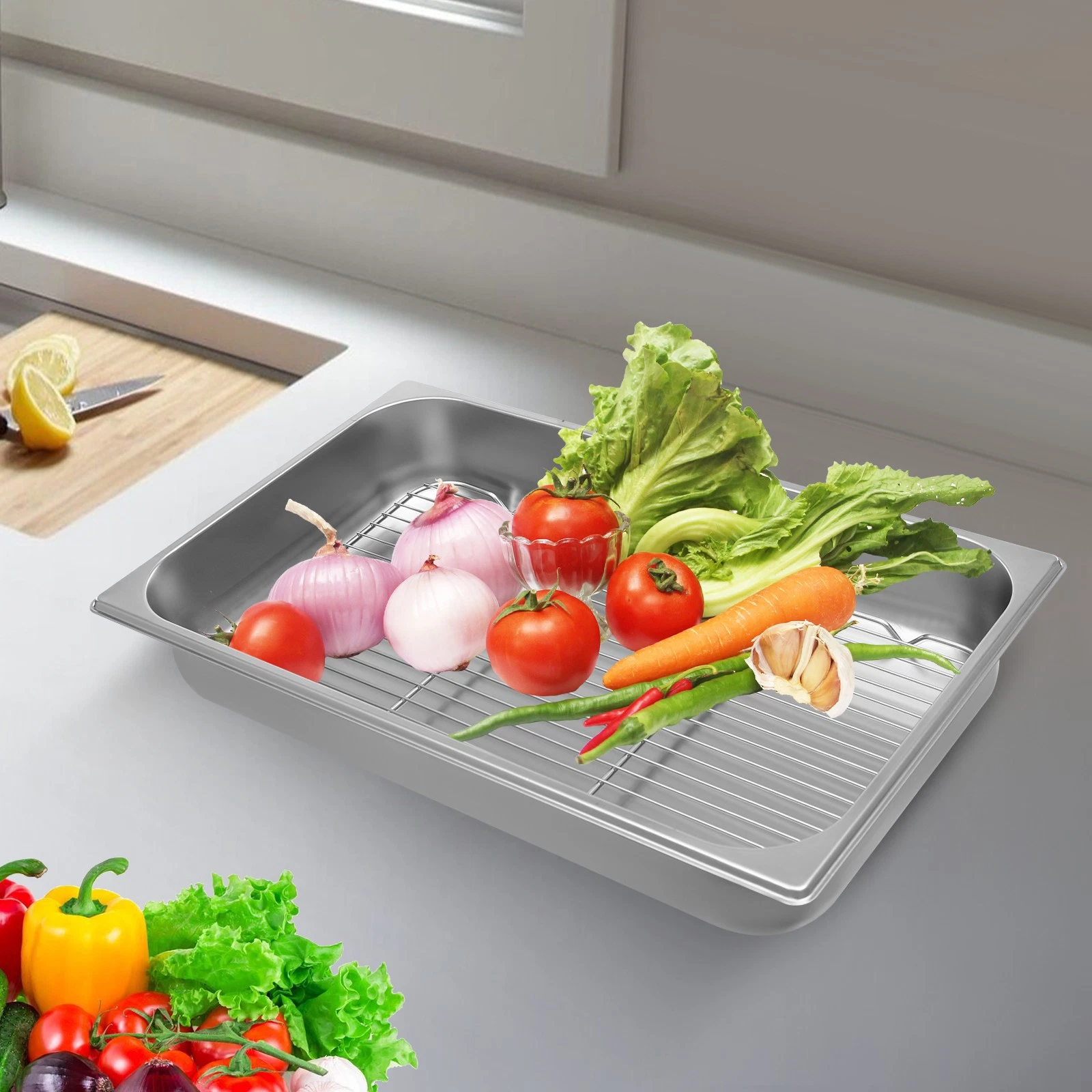 Stainless Steel Roasting Pan Turkey Baking Oven Pan Draining Tray With Rack