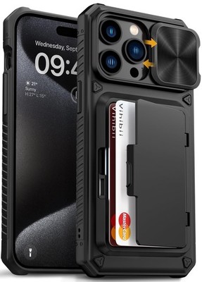 Vihibii for iPhone 15 Pro Max Case with Card Holder 15 Max, Black