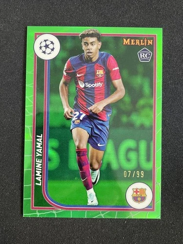 Lamine Yamal 2023-24 Topps Merlin Chrome UEFA Green Refractor 07/99 RC #27