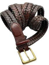 Brighton Mens Leather Braided Belt fits 53 54 55 Big Woven Braided Wine Brass
