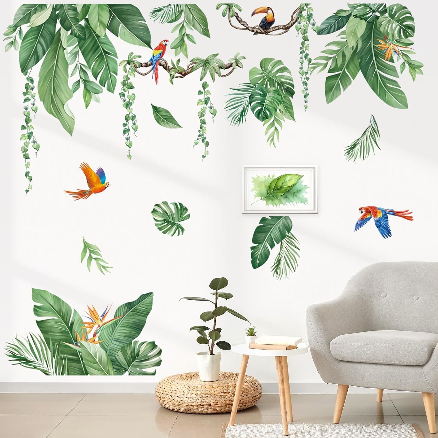 decalmile Tropical Jungle Leaves Wall Decals Palm Leaf Hanging Vines Green Plan