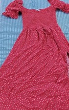 Reformation Red/White Polka Dot Smocked Ruffle Puff Sleeve Midi Dress Size S
