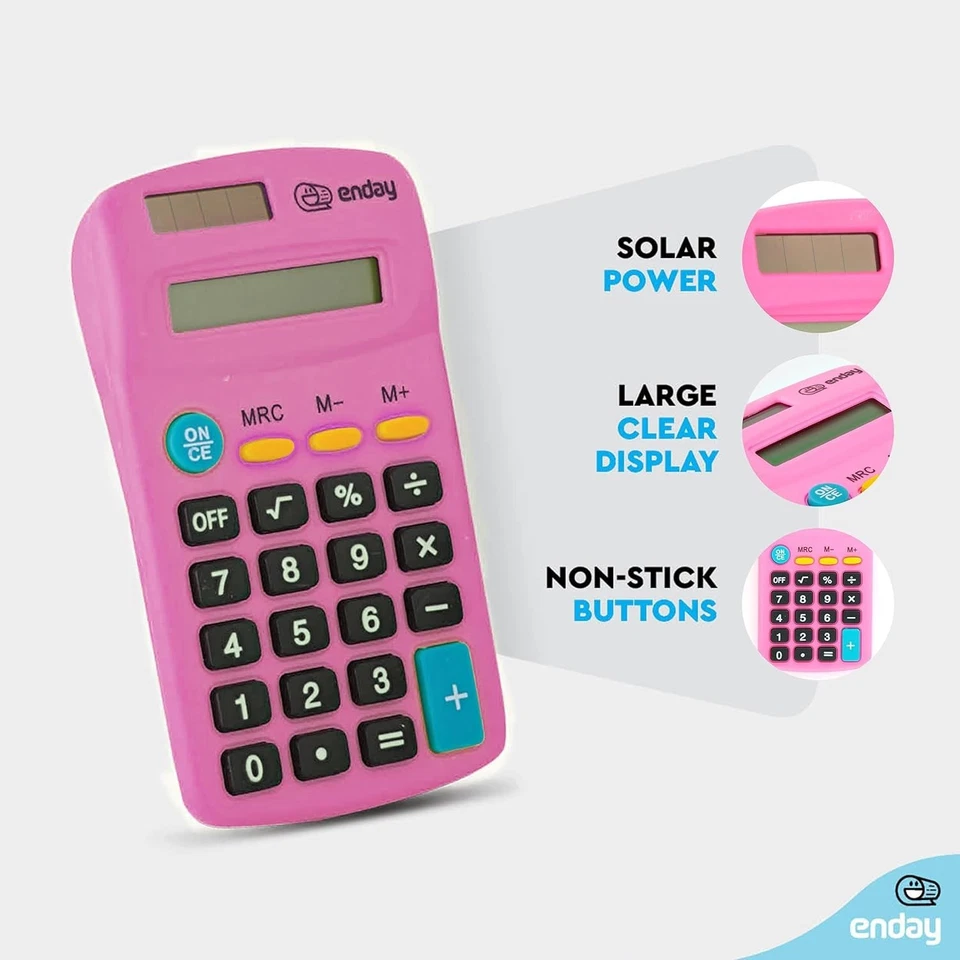 Pink Solar Battery Operated Calculator Small Handheld Large Display Four Func... - Image 4 of 4