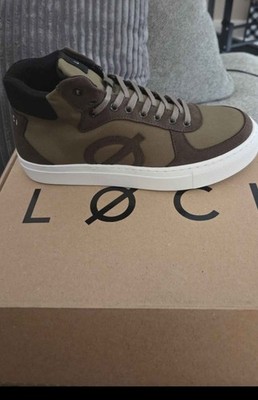 LOCI UNISEX High-Top Sneakers Brown Olive White Lace,  sz.EU37/6.5w/5.5m vegan