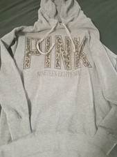 Victorias Secret Pink Oversized Gray Leopard Print Accent Hoodie XS