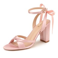 IDIFU IN4 Women's Bow Tie Heeled Sandals High Chunky Heels Cross Strap Satin...