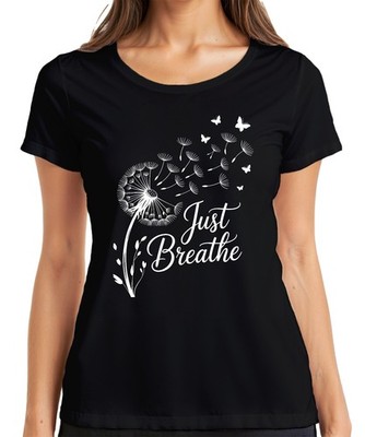 Just Breathe Pusteblume Schmetterling Achtsamkeit Yoga Meditation Damen T-Shirt