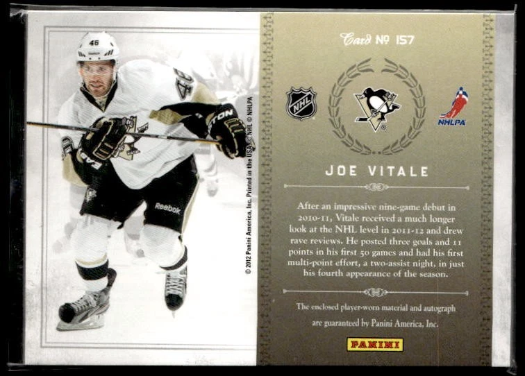 L32,920 - 2011-12 Panini Rookie Anthology #157 Joe Vitale Jersey Auto /499 RC - Image 2 of 2