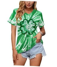 Women St Patricks Mardi Gras V Neck T Shirts Shamrock XX-Large Tie Dye Clover