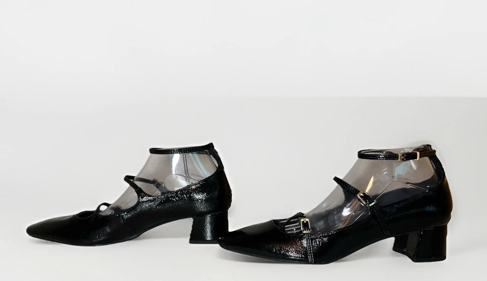 ZARA Faux Patent Leather Mary Jane Black Strappy Block Heels US 9 EU 40 NEW - image 2 of 4