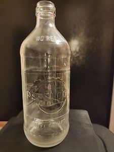 Vintage 1970s Throw Away Soda Bottle Pepsi-Cola. No Cap, Empty