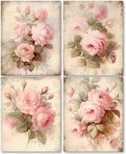 laveliabel Vintage Pink Rose Wall Art Prints Set of 4 Unframed, Floral Wall... 