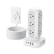 Flat Plug Power Strip Tower 10FT, 40W Total Fast Charging Station, Dual PD 20...