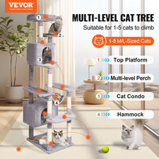 Cat Tree for Indoor Cats, 72" Cat Tower with 2 Cat Condos, Light Grey