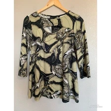Attitudes by Renee XS Como Jersey Elbow Sleeve Top NWT Marble Swirl Green Black