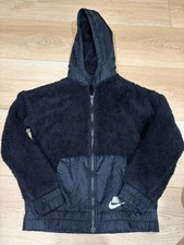 Nike Kids Full Zip Sherpa Jacket Black Nylon Pocket Cozy Warm Size Medium