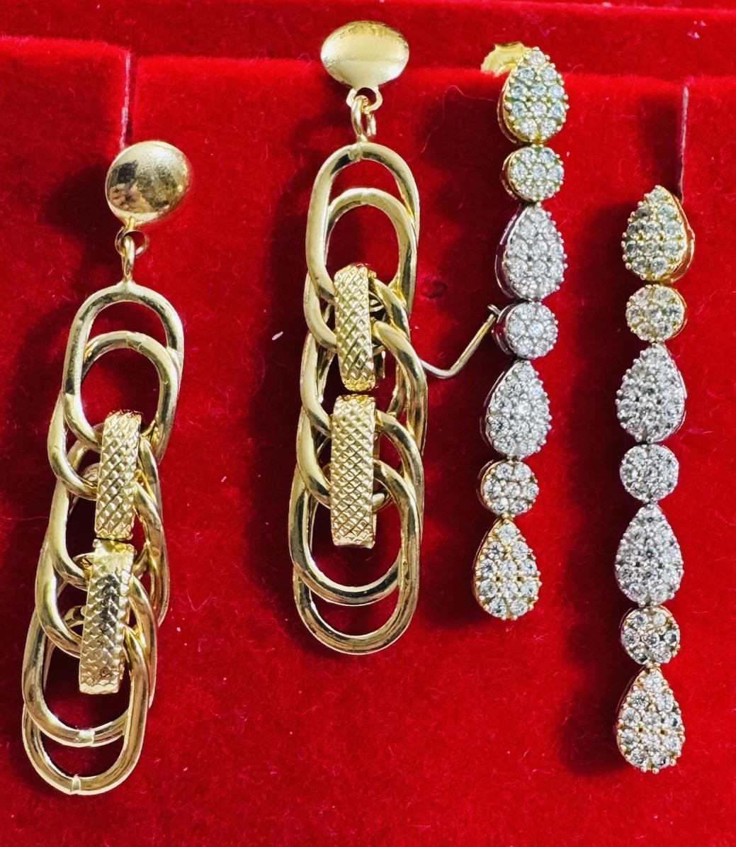 Genuine 18K 750 Fine Saudi Dubai Real Gold Dangles Two Set Earrings 