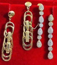 Genuine 18K 750 Fine Saudi Dubai Real Gold Dangles ( 2 ) Two Set Earrings 5.65g