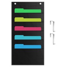 5 Pockets Black Hanging Wall File Organizer A4 Paper Letter Mail 2 Hangers