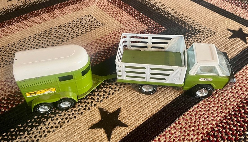Vintage Nylant Steel Farm Truck and Livestock Trailer Set