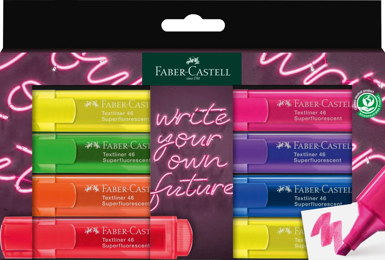 Faber-Castell Textliner 46 Neon Highlter wallet of 8 2x yellow pink green o 2890₽