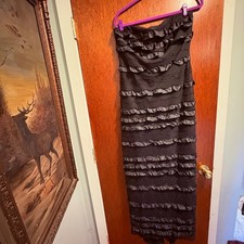 Black Strapless Sequin Tiered Formal Gown Maxi Dress Wedding Guest 16