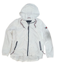 Tommy Hilfiger Women's White Hooded Rain Windbreaker Jacket Coat Size Medium