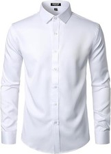 Men's Formal Stretch Dress Shirt - Long Sleeve Wrinkle Free Wedding Prom
