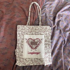 Longaberger Homestead Tote Bag Basket Heart Floral Fabric Embroidered w pocket