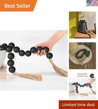 Extra Large Wood Bead Garland Black with 1.6" Diameter Wooden Beads and Tasse...