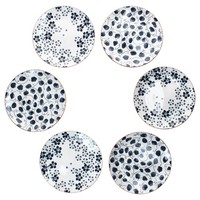 6X Totto Kuchenteller Ø19Cm Steingut Blau Weiß BlüTen Blatt Dessert FrüHstüCk