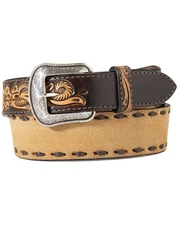 M and F Western Men's Roughout Leather Belt Brown 32