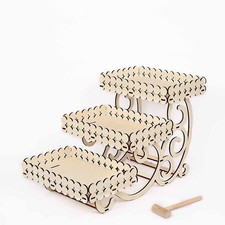 22" Natural Rectangular 3 Tier Laser Cut Wood Cupcake Dessert Stand Party Events