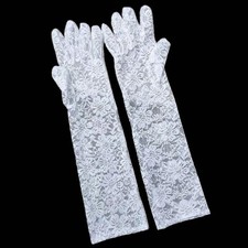White Lace Bridal Gloves Wedding Long Floral Lace Gloves Bride Formal 38cm