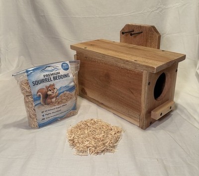 Solid Cedar Backyard Squirrel House Nesting Box - Wooden Wildlife Box W Bedding