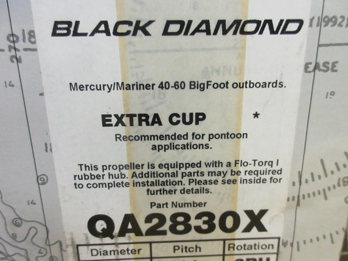 NEW Quicksilver black diamond propeller 40-60hp mercury big foot QA2830X 14X11 - Picture 3 of 6