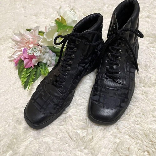 Fendi Shoes Women's High-cut Sneakers Side Goa Boots Zucca Pattern Black Size 37