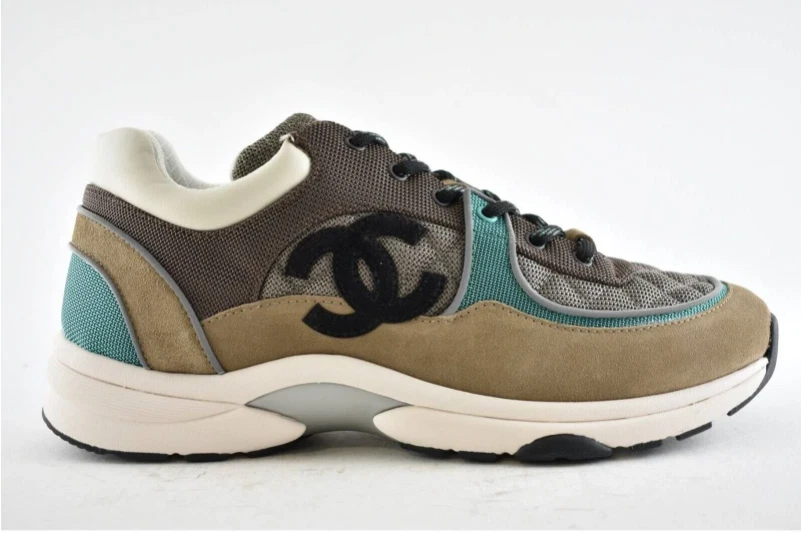 Chanel 21B Mens Brown Black Green White CC Logo Low Top Trainer Sneaker 44 11