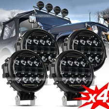 4x 7'' Black LED Pods Work Light Bar Round Driving Fog Headlight Truck Off Road