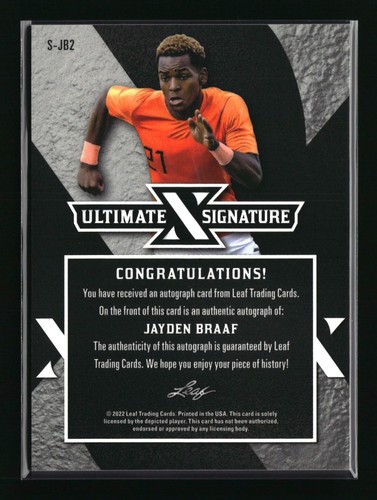 Jayden Braaf 2023 Leaf Ultimate Soccer Ultimate X Signature /2 S-JB2 - Picture 3 of 3