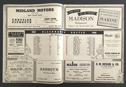 1947 Chicago Stadium Hockey Program Detroit Red Wings vs Chicago Blackhawks NHL - Picture 4 of 10
