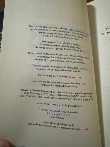 RARE SIGNED AUTOGRAPH JAMES DASHNER THE FEVER CODE FIRST EDITION 2016 - Picture 4 of 5