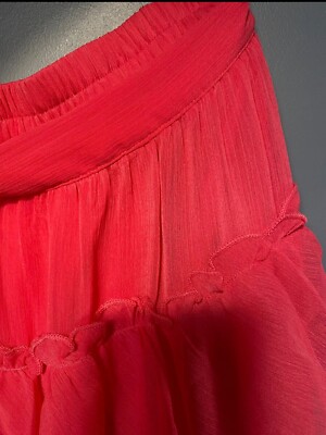 Pink Elastic Ribbed Shirred Gypsy Frill Layer Rara Ruffle Tiered