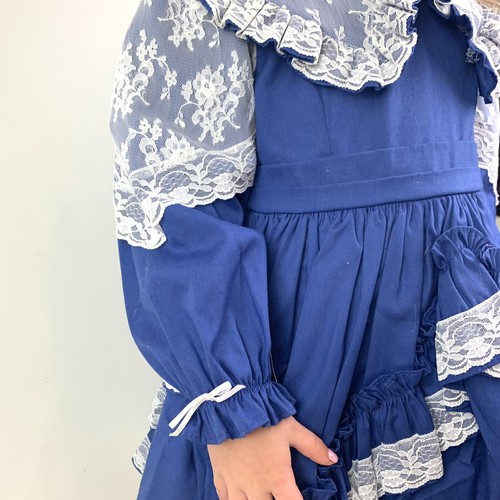 Abito vintage Lilo California bambina 5 cerchi pizzo volant sfilata blu manica lunga - Foto 6 di 9