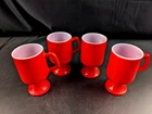 Vintage Hazel Atlas Mike Glass Pedestal Coffee Mugs, (Set of 4) Red