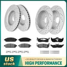 Front Rear Drilled Disc Rotors+Brake Pads for Grand Cherokee Commander 2005-2010