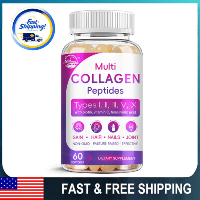 Premium Collagen Peptides Capsule Biotin Hydrolyzed Anti-Aging Type I,II,III,V,X