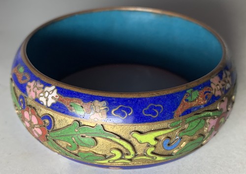 Auténtico brazalete de flor ancha esmaltado Cloisonne diseño verde azul envío gratuito a nosotros - Imagen 2 de 4