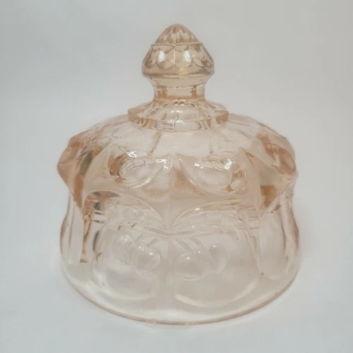 Vintage Pink Depression Glass Cherry Cable Butter Cheese Dome Lid Dish Cover